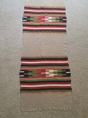 WOOL WOVEN VTG RUNNER RUG THROW SADDLE BLANKET NATIVE AMERICAN NAVAJO